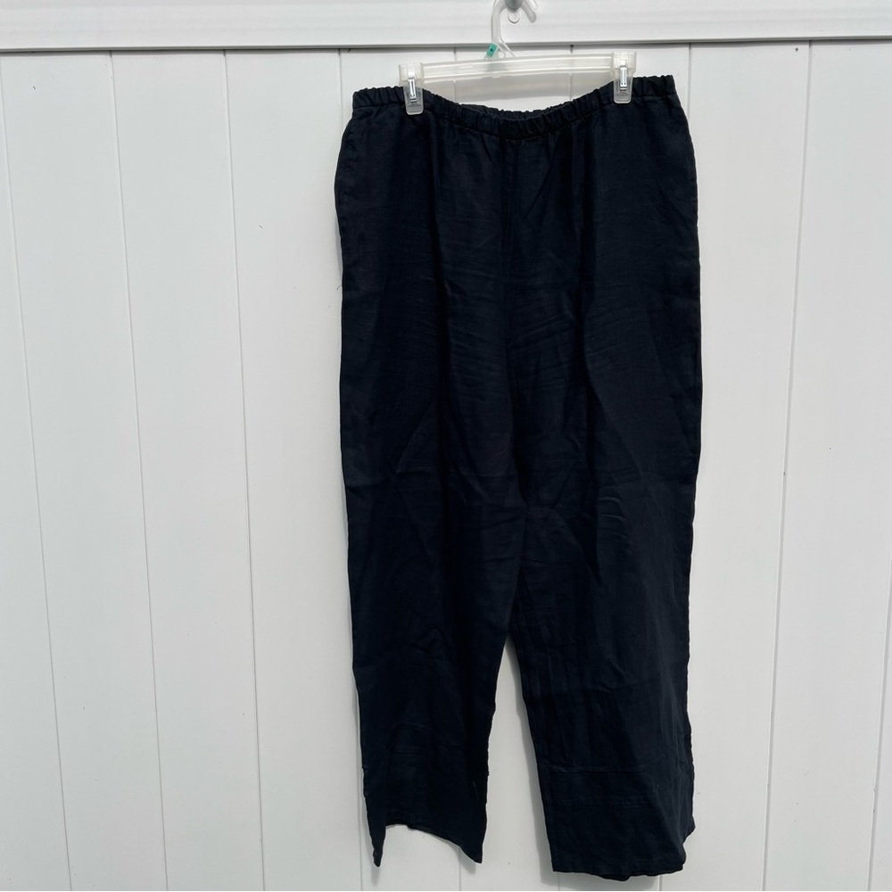 Bryn Walker 100% Linen Pants size Large Black Wide Leg Pull On Lagenlook